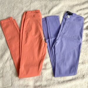 Skinny Jeans , high waist Orange and Lavender (light purple) jeans